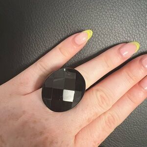 Elegant Black Faceted Chunky Ring